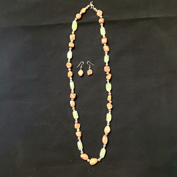 Unknown Jewelry - Jasper & Precious Gem Stone Necklace & Earrings
